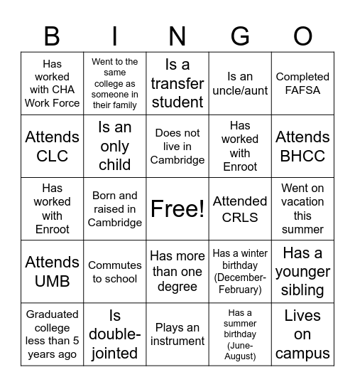 Untitled Bingo Card