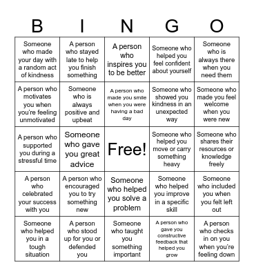 Appreciation Bingo Card
