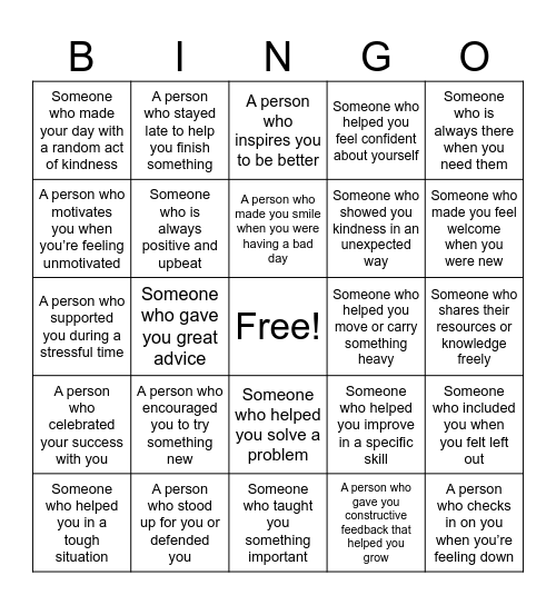 Appreciation Bingo Card