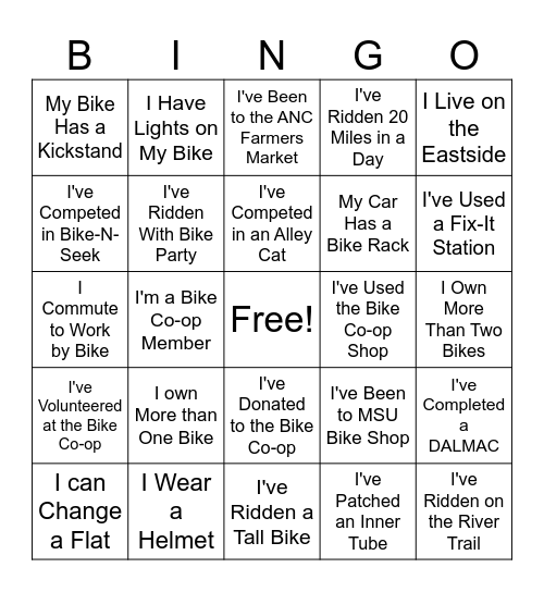 Bike Co-op Bingo! Bingo Card