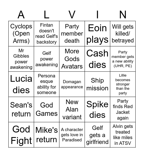 FINTAN'S DnD Bingo Card Bingo Card