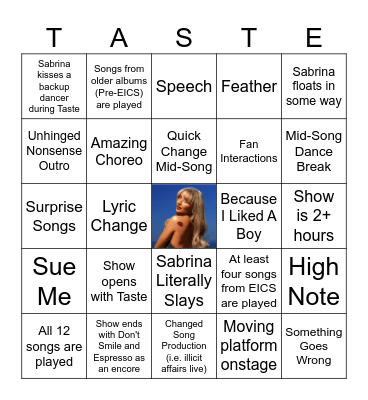 Short n' Sweet Tour Bingo Card