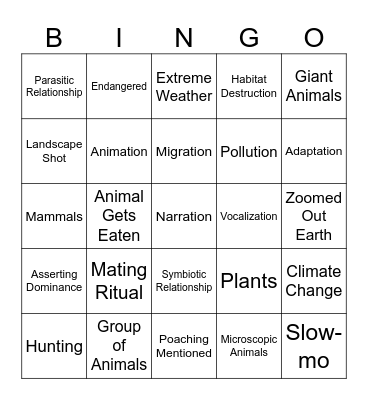 Nature Documentary Bingo Card