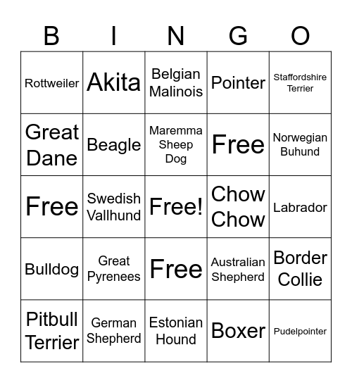 Breed Reveal Bingo Card