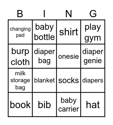 Baby Gift Bingo Card