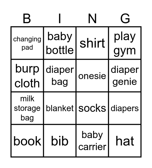 Baby Gift Bingo Card