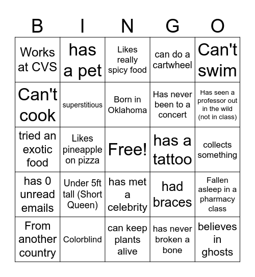 LKS Mocktails Bingo Card