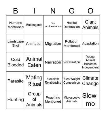 Nature Documentary Bingo Card