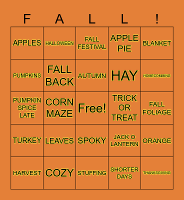 Fall into Fall Bingo Card