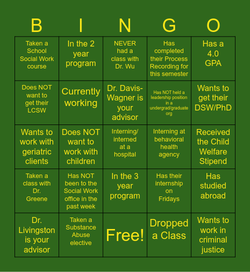 MSW GO Bingo Card