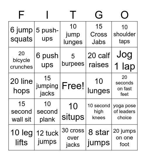 FITGO Bingo Card