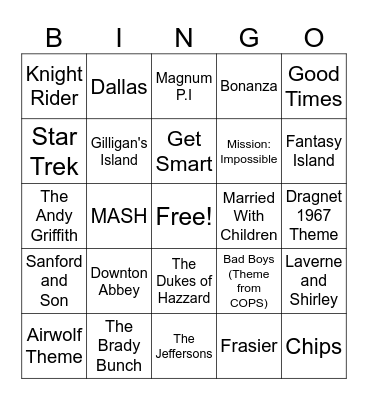 TV Theme Songs Bingo Card