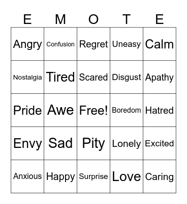 Emotions Bingo Card
