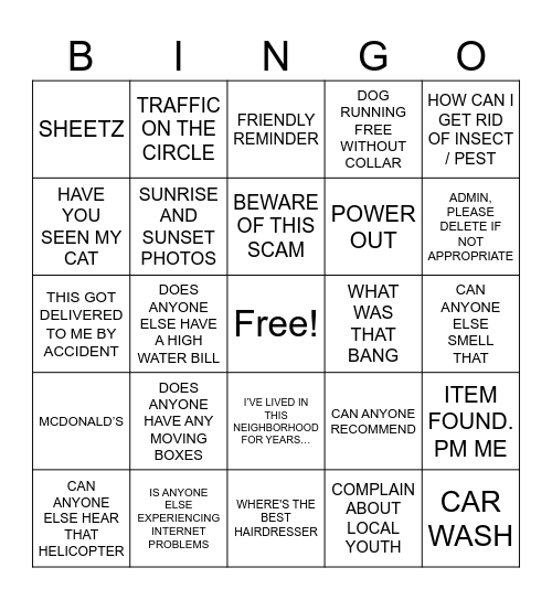 Community Bingo Card