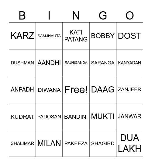 Binaca geetmala Bingo Card