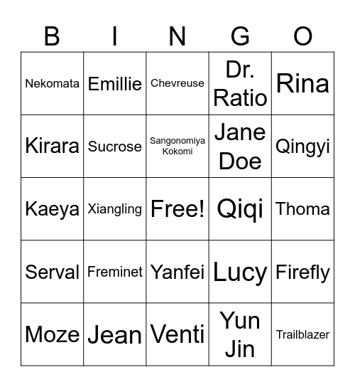 Hoyoverse Bingo Card