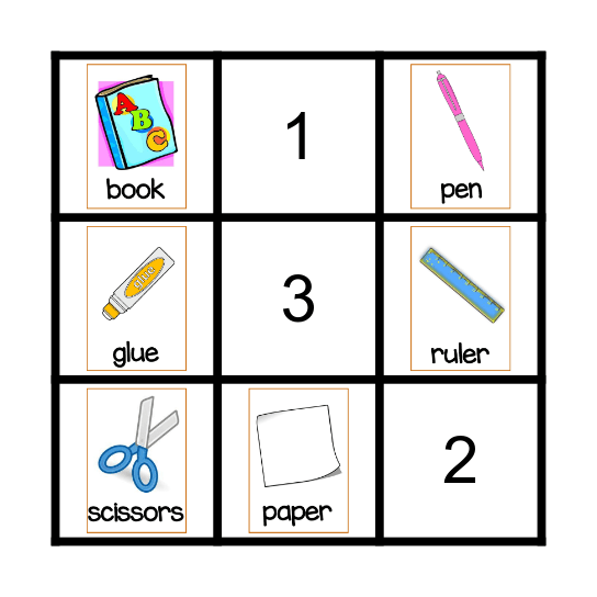 School Supplies Bingo Card