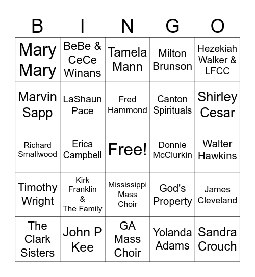 Gospel Bingo Card