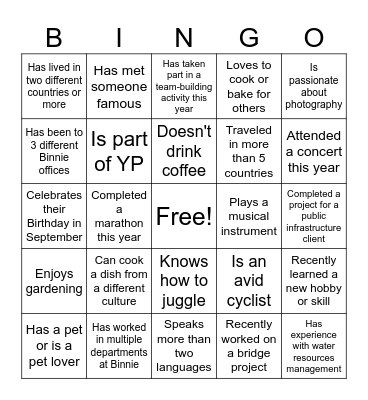 Binnie Bingo Card
