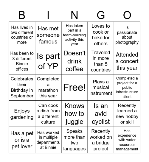 Binnie Bingo Card