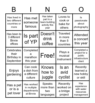 Binnie Bingo Card