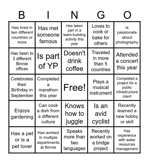 Binnie Bingo Card