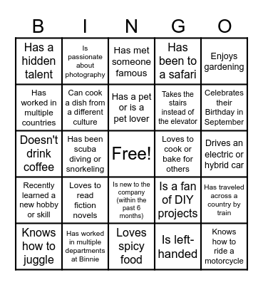 Binnie Bingo Card