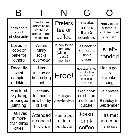 Binnie Bingo Card