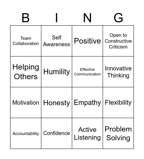 Gratitude Bingo Card