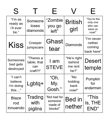 MINECRAFT MOVIE BINGO Card