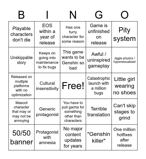 Gacha Bingo Card