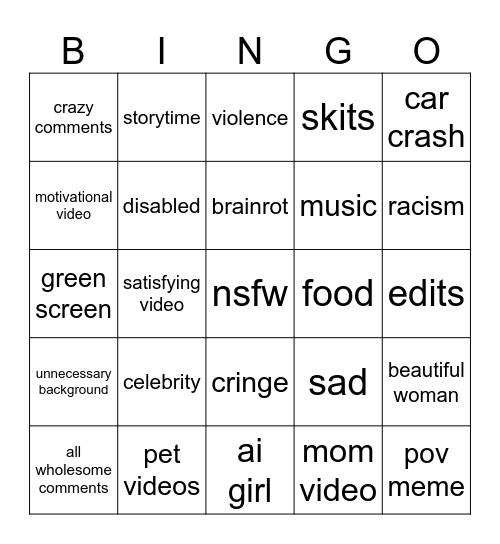 insta bingo Card