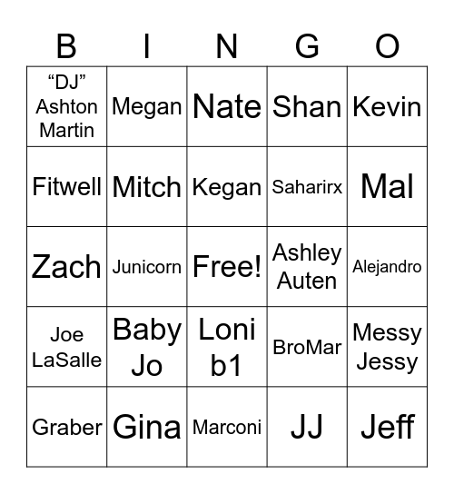 Plaza Art Fair Aging Influencers Bingo Card