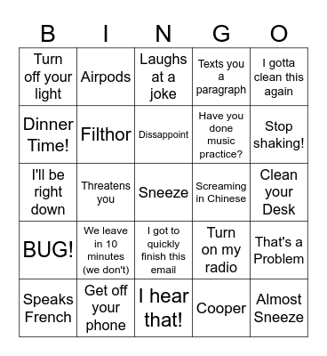 Bonnie Bingo Card