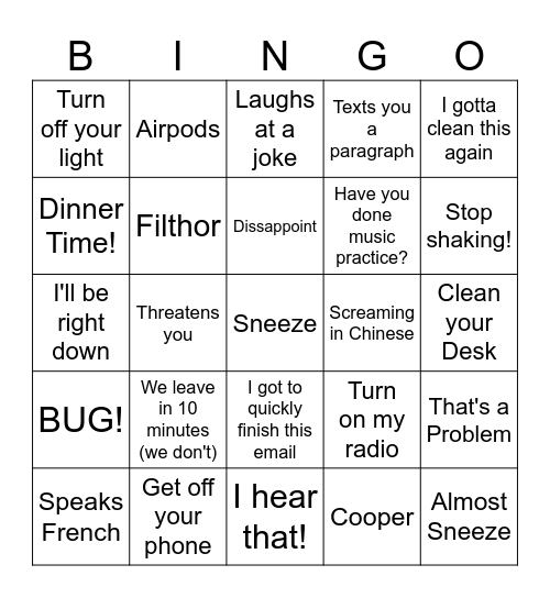 Bonnie Bingo Card