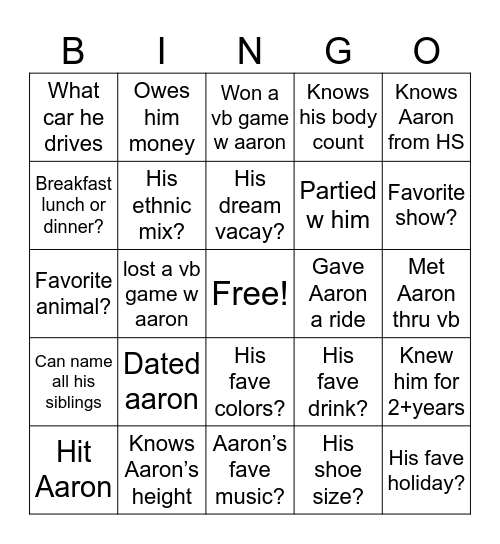 ewen bingo Card