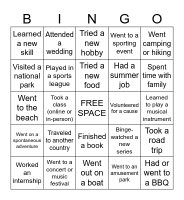 Summer Bingo Card