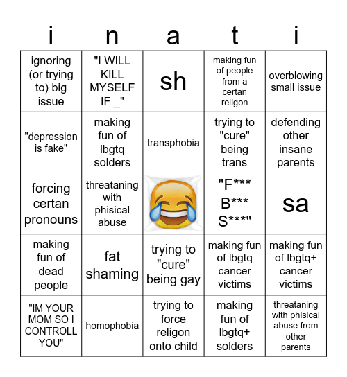 insane parents Bingo Card