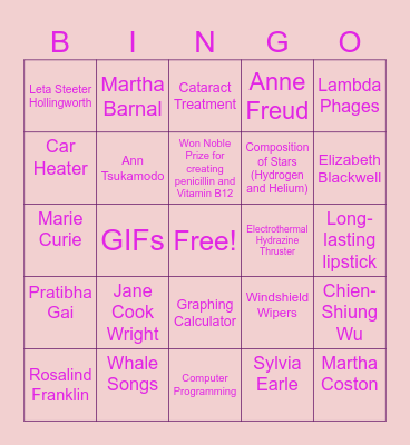 Women in Science Bingo Card