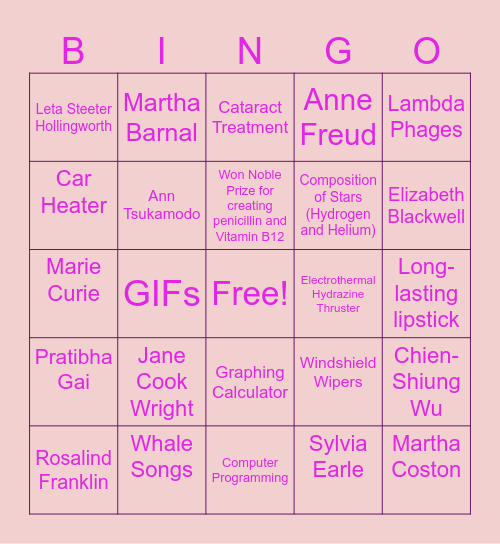 Women in Science Bingo Card