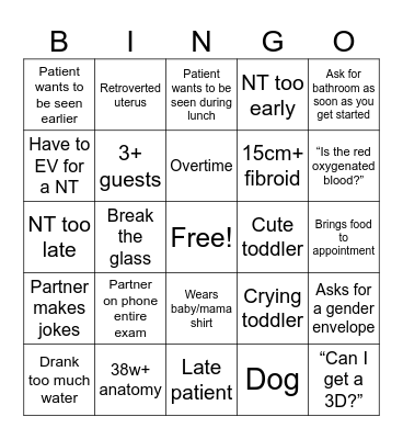 Ultrasound Awareness Month Bingo Card