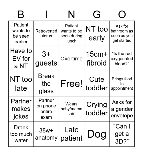 Ultrasound Awareness Month Bingo Card