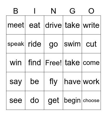 3 forms of Verbs Bingo Card