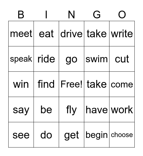 3 Forms of Verbs Bingo Card