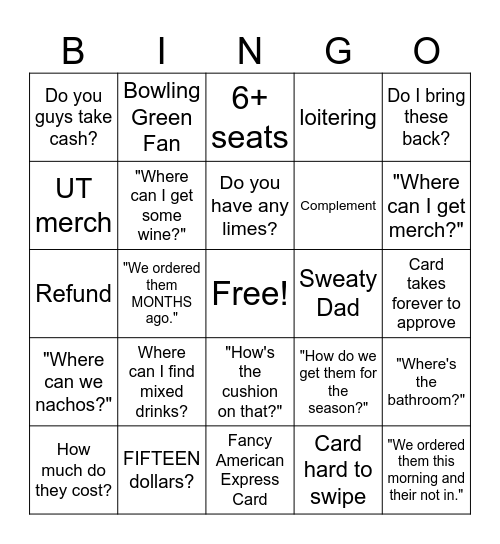 Dreamseat Bingo Card