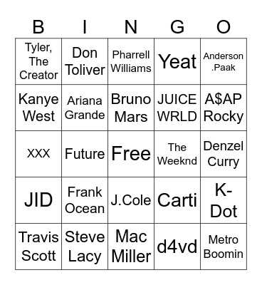 Music Bingo Card