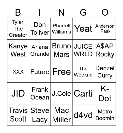 Music Bingo Card