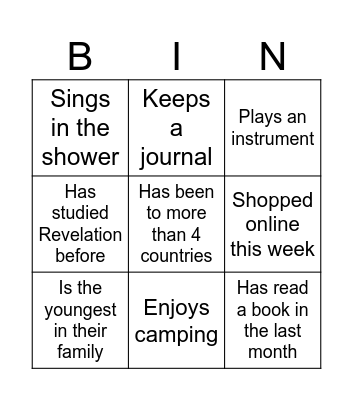 Fellowship Bingo Card