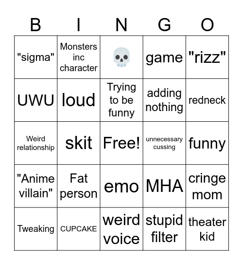 CRINGE BINGO V5 Bingo Card