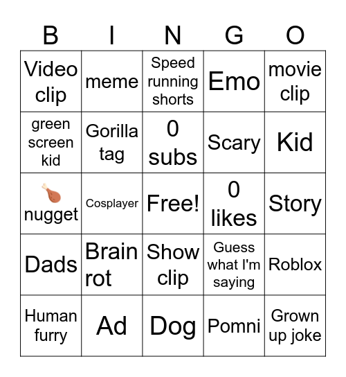 Youtube Bingo Card